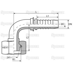 Dicsa Metryczny (French Gas) 24° Wkłąd węża 3/4'' x M36 x 1.5 Gwint żeński 90° Złączka kątowa 