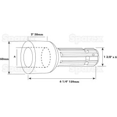 Redukcja wałka WOM - otworu mm25mm x Wymiary męskie 1 3/8'' - 6. 