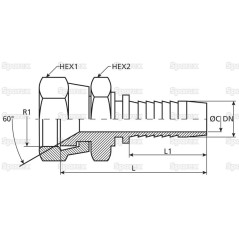 Dicsa Metryczny (Komatsu) 60° Wkłąd węża 1/4'' x M14 x 1.5 Gwint żeński Złączka prosta 