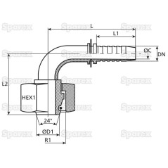 Dicsa Metryczny 24° Wkłąd węża 1'' x M36 x 2 (28L) Gwint żeński 90° Swept Swivel With O-Ring 