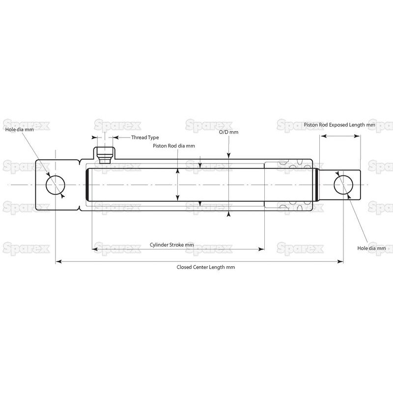 Siłownik hydrauliczny jednostronnego działania z końcówkami, 30 x 400mm