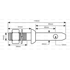 Sworzeń 22x110mm, Wielkość gwintu 1 1/8''x54mm Kat. 1