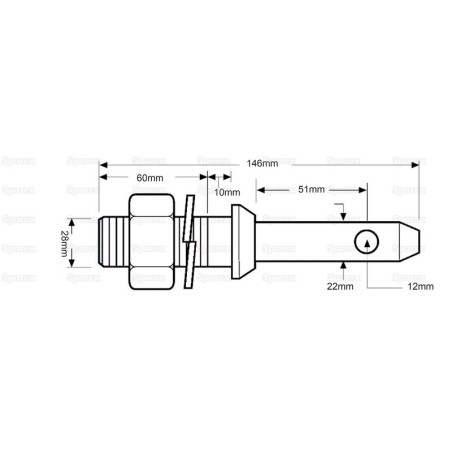 Sworzeń 22x146mm, Wielkość gwintu 1 1/8'' (28.5mm)x60mm Kat. 1