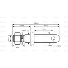 Sworzeń 28x141mm, Wielkość gwintu: 3/4''x36mm Kat. 2 Ciężki Wersja 