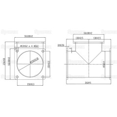 Trójnik z trzema kołnierzami czworokątnymi ocynk 6'' (150mm) (galvanizado) 