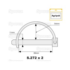 Trzpień zabezpieczjący na wał, Sworzeń Ø11mm x 89mm (2 szt agropak) 