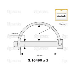 Trzpień zabezpieczjący na wał, Sworzeń Ø12.5mm x 62mm (2 szt agropak) 