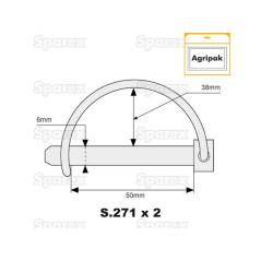 Trzpień zabezpieczjący na wał, Sworzeń Ø6mm x 50mm (2 szt agropak) 