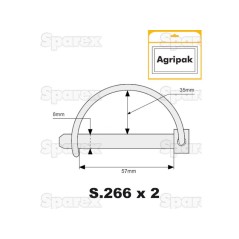 Trzpień zabezpieczjący na wał, Sworzeń Ø8mm x 57mm (2 szt agropak) 