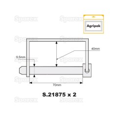 Trzpień zabezpieczjący na wał, Sworzeń Ø9.5mm x 70mm (2 szt agropak) 