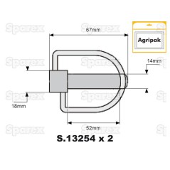 Trzpień, Sworzeń Ø14mm x 67mm (2 szt agropak) 