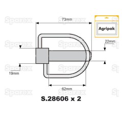 Trzpień, Sworzeń Ø19mm x 73mm (2 szt agropak) 