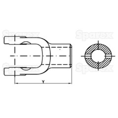 Widelki z otworem okraglym (Wymiar krzyżaka: 22 x 54.8mm) otworu mm25mm, Sworzeń Ø: 8mm. 