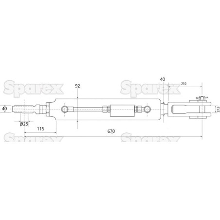 Wieszak hydrauliczny poziomujący (Dostarczany z: -) - Kula Ø 25mm - Widełki Otwór Ø 29x60mm - Długość min: 670mm, śr...