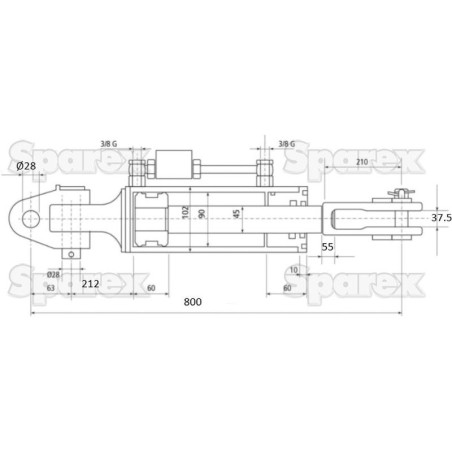 Wieszak hydrauliczny poziomujący (Dostarczany z: -) - Przegub Ø 28mm - Widełki Otwór Ø 29x60mm - Długość min: 800mm, ...