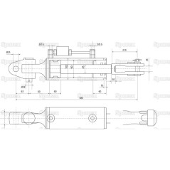 Wieszak hydrauliczny poziomujący (Dostarczany z: przewodami) - Przegub Ø 25.5mm - Widełki Otwór Ø 29x60mm - Długość m... 