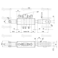 Wieszak hydrauliczny poziomujący (Dostarczany z: przewodami) - Widełki Otwór Ø 22mm - Widełki Otwór Ø 22x48mm - Długo... 