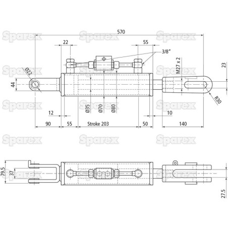 Wieszak hydrauliczny poziomujący (Dostarczany z: przewodami) - Widełki Otwór Ø 22mm - Widełki Otwór Ø 22x48mm - Długo...