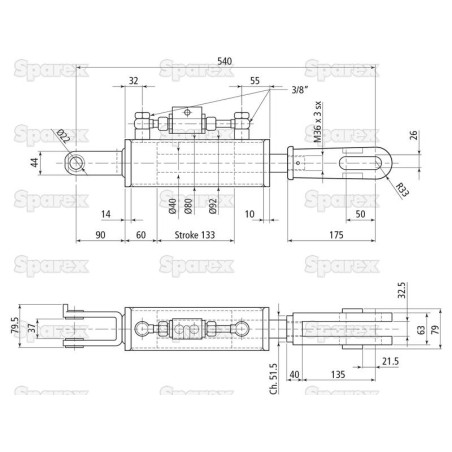 Wieszak hydrauliczny poziomujący (Dostarczany z: przewodami) - Widełki Otwór Ø 22mm - Widełki Otwór Ø 26x70mm - Długo...