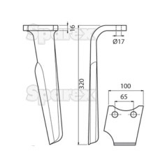 Ząb Brony Aktywnej 100x16x320mm lewa. odległość pomiedzy otworami: 66mm. Otwór Ø 17.5mm. ZastępujePerugini (Concept-Ra... 