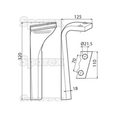 Ząb Brony Aktywnej 110x18x320mm prawa. odległość pomiedzy otworami: 70mm. Otwór Ø 21.5mm. ZastępujeLemken. Zastępuje: 3377012 