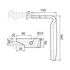 Ząb Brony Aktywnej 60x15x295mm lewa. odległość pomiedzy otworami: Otwór Ø 19mm. ZastępujeAmazone. Zastępuje: 951012 