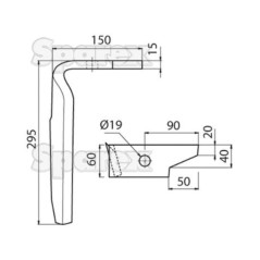 Ząb Brony Aktywnej 60x15x295mm prawa. odległość pomiedzy otworami: Otwór Ø 19mm. ZastępujeAmazone. Zastępuje: 951011 