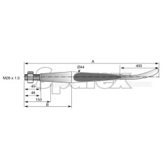 Ząb ładowacza - Prosta - łyżka 1400mm, Wielkość gwintu: M28 x 1.50 (Kwadrat) Zastępuje: KK241167 