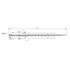 Ząb ładowacza - Prosta 1100mm, Wielkość gwintu: M30 x 2.00 (Kwadrat) Zastępuje: 900.81.031.0 