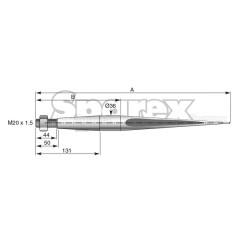 Ząb ładowacza - Prosta 1250mm, Wielkość gwintu: M20 x 1.50 (Kwadrat) Zastępuje: KK221153 