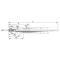 Ząb ładowacza - Prosta 1300mm, (Gwiazda) Zastępuje: DBA035L 