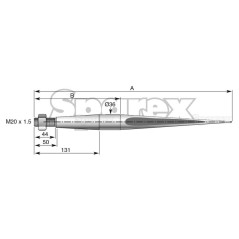 Ząb ładowacza - Prosta 1400mm, Wielkość gwintu: M20 x 1.50 (Kwadrat) Zastępuje: KK221154 