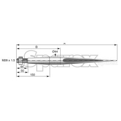 Ząb ładowacza - Prosta 1400mm, Wielkość gwintu: M28 x 1.50 (Kwadrat) Zastępuje: KK241163 