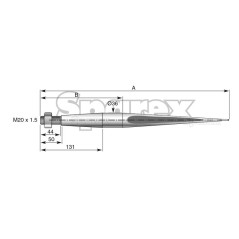 Ząb ładowacza - Prosta 680mm, Wielkość gwintu: M20 x 1.50 (Kwadrat) Zastępuje: KK221193 