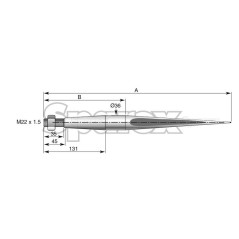 Ząb ładowacza - Prosta 680mm, Wielkość gwintu: M22 x 1.50 (H - fluted) 