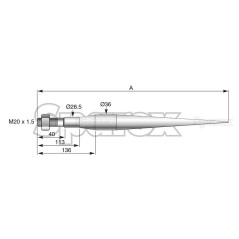 Ząb ładowacza - Prosta 760mm, Wielkość gwintu: M20 x 1.50 (Gwiazda) Zastępuje: 13792 