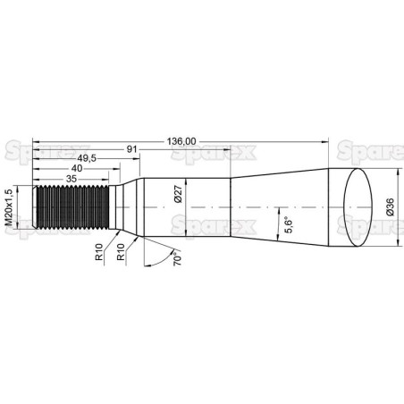 Ząb ładowacza - Prosta 800mm, Wielkość gwintu: M20 x 1.50 (Gwiazda) Zastępuje: 0518280