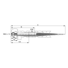 Ząb ładowacza - Prosta 810mm, Wielkość gwintu: M22 x 1.50 (H - fluted) Zastępuje: 878665M1 