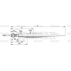 Ząb ładowacza - Prosta 810mm, Wielkość gwintu: M28 x 1.50 (Kwadrat) Zastępuje: KK241160 