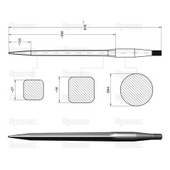 Ząb ładowacza - Prosta 835mm, Wielkość gwintu: M27 x 1.50 (Kwadrat) Zastępuje: 300.81.013.0 