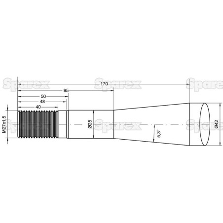 Ząb ładowacza - Prosta 870mm, Wielkość gwintu: M27 x 1.50 (Gwiazda)