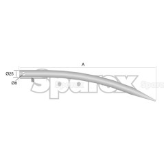 Ząb ładowacza - Zakrzywiony 456mm, (Okrągły) Zastępuje: GR25 