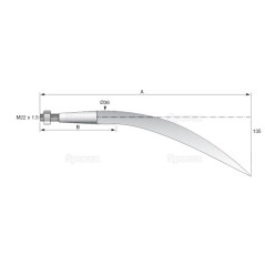 Ząb ładowacza - Zakrzywiony 760mm, Wielkość gwintu: M22 x 1.50 (Kwadrat) Zastępuje: Z001-08 